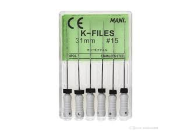 Mani MK3115 K-File with Plastic Handle & Endo Stop 31mm 0.02 Taper #15 White 6/Pk Mani MK3115 K-File with Plastic Handle & Endo Stop 31mm 0.02 Taper #15 White 6/Pk